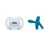 Suavinex, Confezione da 2 ciucci in silicone, bambini 6/18 mesi, tettina Simemtrica Sx Pro, morbida e flessibile, ideale per dormire, rispetta lo sviluppo orale, Colour Essence, Blu