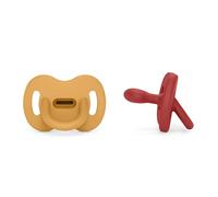 Suavinex, Confezione da 2 ciucci in silicone, bambini 6/18 mesi, tettina Simmetrica Sx Pro, morbida e flessibile, ideale per dormire, rispetta lo sviluppo orale, Colour Essence, miele e peperoncino