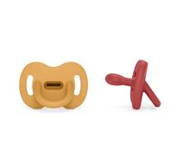 Suavinex, Confezione da 2 ciucci in silicone, Neonati 0/6 mesi, Tettina Simmetrica Sx Pro, Morbid,flessibile, Ideale per dormire, Rispetta lo sviluppo orale, Colour Essence, Miele + Peperoncino