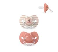 Suavinex, Confezione da 2 Ciucci per Neonati +18 Mesi, con Tettarella in Silicone SX Pro Simmetrica, Piatta e Flessibile, Rispetta lo Sviluppo del Cavo Orale, Birdies Rosa