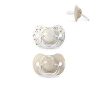 Suavinex, Confezione da 2 Ciucci per Neonati da 0 a 6 Mesi e Neonati, con Tettina in Silicone SX Pro Simmetrica, Piatta e Flessibile, Rispetta lo Sviluppo Orale, Birdies Beige