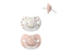 Suavinex, confezione da 2 ciucci per neonati e bambini da 0 a 6 mesi, con tettarella in silicone SX Pro simmetrica, piatta e flessibile, rispetta lo sviluppo orale, Birdies rosa