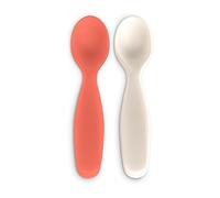 Suavinex, Confezione da 2 Cucchiai per Bambini. Adatto per Gengive Sensibili. Ideale per Pappe e Vasetti. Lavabile in Lavastoviglie. Per Bambini +4 mesi, Corallo + Grigio