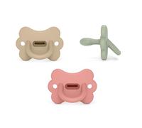 Suavinex, Confezione da 3 Ciucci in Silicone, per Neonati 6/18 Mesi, con Tettina Simmetrica Sx Pro, Morbidissimo e Flessibile, Ideale per Dormire, Rispetta lo Sviluppo Orale, Rosa, Verde, Beige