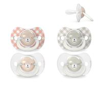 Suavinex, confezione da 4 ciucci che brillano al buio, neonati 6/18 mesi, per dormire, con anello fluorescente e tettarella fisiologica SX Pro in silicone, piatta e flessibile, rosa