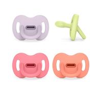 Suavinex, confezione da 4 ciucci interamente in silicone, per bambini 6/18 mesi, con Tettina Simmetrica SX Pro, super morbida e flessibile, ideale per dormire, rispetta lo sviluppo orale, rosa, verde