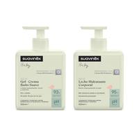 Suavinex, Confezione per bambini con gel shampoo delicato per pelle e capelli, senza sapone + crema idratante per il corpo, adatto a pelli sensibili e neonati, 93-95% ingredienti origine naturale