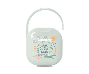 Suavinex Porta Ciuccio Bimbo, Capacità 2 Succhietti, Scatola Portaciuccio, Custodia, con Manico per Appendere al Passeggino, 0 Mesi, Walk in the Park Verde
