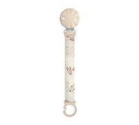 Suavinex, Portaciuccio in tessuto per neonati, morbido e flessibile, nastro con decoro su due lati, clip per ciuccio con pinza. Per neonati +0 mesi, adatto per neonati, Poetry Beige