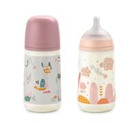 Suavinex, Set 2 Biberon Anti-Colica da 270 ml, con Tettarella Fisiologica in Silicone SX Pro, Flusso Medio (M), con Valvola Anti-Colica, per Bambini +3 Mesi. Rosa