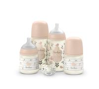 Suavinex, Set Biberon Birdies, 5 pezzi, 0+ Mesi, Rosa | 2 Biberon da 270 ml + 2 Biberon da 150 ml + Ciuccio 0-6 Mesi, Tettarelle Fisiologiche SX Pro