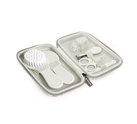Suavinex, Set manicure per bambini, +0M, con spazzola, pettine, spazzolino da denti con ditale in silicone, forbici, lima e tagliaunghie, Beauty case impermeabile con cerniera, grigio