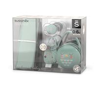 Suavinex, Set Nascita Premium. Set regalo bebè con: Mussola di Cotone + Ciuccio con Tettina Simmetrica SX Pro 0-6 mesi + Clip Portaciuccio + Portaciuccio Duo. (4 pezzi). Verde