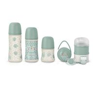 Suavinex, Set Neonato Premium, Biberon 150 ml + 270 ml + 360 ml + Ciuccio 0-6 Mesi con Tettina Simmetrica SX Pro + Dosatore Latte + Porta Ciuccio Duo + Clip. Bonhomia, Verde