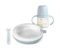 Suavinex Set pappa calda My Family - cucchiaio e tazza in silicone, piatto termico - Blu +6 mesi