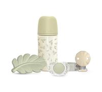 Suavinex, Set regalo cestino per bambini +0 mesi e neonati. Ciuccio 0/6 mesi con tettarella SX Pro + ciuccio in tessuto + biberon anticolico con tettarella SX Pro flusso medio (M) 270 ml +