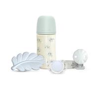 Suavinex, Set regalo cestino per bambini +0 mesi e neonati. Ciuccio 0/6 mesi con tettarella SX Pro + ciuccio in tessuto + biberon anticolico con tettarella SX Pro flusso medio (M) 270 ml +