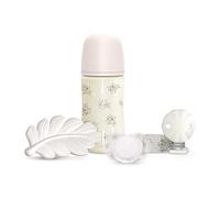 Suavinex, Set Regalo Neonati +0 Mesi. Ciuccio 0/6 mesi con tettarella SX Pro + Portaciuccio in tessuto + Biberon anticolica con tettarella SX Pro a flusso medio (M) 270 ml + Massaggiagengive, rosa