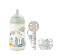 Suavinex Set Regalo Neonato, Regalo Bimbo con Biberon 270 ml Flusso Medio, M, Ciuccio 0/6 Mesi e Catenella Porta Ciuccio in Tessuto, per Bambini 0/6 Mesi, Tettarelle in Silicone Sx Pro, Dreams Verde