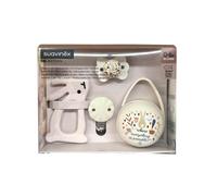 Suavinex, Regalo per Neonati. Set regalo con: Ciuccio con tettarella simmetrica SX Pro per neonati 0/6 mesi + Clip + Portaciuccio Duo + Massaggiagengive in silicone. (4 pezzi). Wonderland Neutro