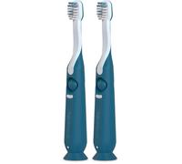 Suavinex, spazzolino da denti per bambini, bambini dai 2 ai 6 anni, setole morbide a forma di ovale, ideale per i molari, manico ergonomico e antiscivolo, base con ventosa, pulisci lingua, blu