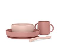 Suavinex, Stoviglie per Bambini in Silicone, con Ventosa Resistente. Include: Ciotola da 350 ml + Piatto da 400 ml + Tazza da 240 ml + Cucchiaio, +4 Mesi. Colour Essence, Rosa