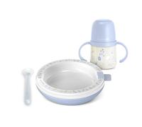 Suavinex, Stoviglie per neonati con piatto termico, mantiene il cibo caldo. Include: cucchiaio in silicone, bicchiere con manici e beccuccio in silicone, piatto termico, +6 mesi, Wild&Free, Azzurro