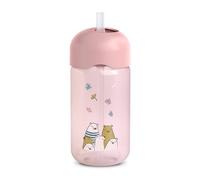 Suavinex, Tazza didattica per bambini con cannuccia in silicone morbida e flessibile, antigoccia e antimacchia, lavabile in lavastoviglie, con tappo, 340 ml, bimbi +18 mesi, My Family Rosa