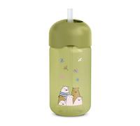 Suavinex, Tazza didattica per bambini con cannuccia in silicone morbida e flessibile, antigoccia e antimacchia, lavabile in lavastoviglie, con tappo, 340 ml, bimbi +18 mesi, My Family Verde