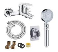 suaywo Rubinetto Vasca da Bagno Monocomando con Soffione 5 Modi Spruzzo Manico Doccia Miscelatore Vasca da Bagno Tubo Acciaio Inossidabile 1.5m per Casa, Hotel e Altri luoghi (Argento)