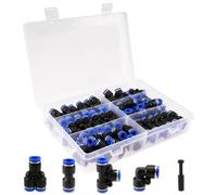 suaywo Set di 75 connettori pneumatici da 6 mm e 4 mm | Girevole a 360° e salvaspazio (dritto/angolo/T/tappo) da 6 mm e connettore splitter, 15 pezzi da 4 mm, con custodia