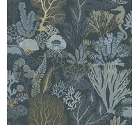 Subacqueo Mondo Carta da Parati Mare Vita Blu Navy / Oro Metallico Holden