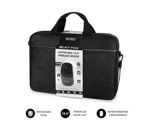 Subblim Maletin Select Pack con Raton Wireless - hasta 156 Pulgadas - Interior Acolchado y Reforzado - Compartimento Separado para El Portatil - Raton Inalambrico Ergonomico y Extraplano - Sensor Opti