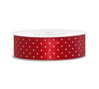 Subito disponibile Nastro raso ROSSO con pois bianchi 25 mm x 25 metri