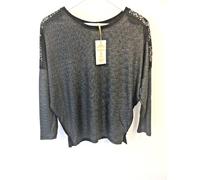 Sublime Top Largo Donna Sexy Nero E Argento Con Pizzo Sul Retro Taglia S/M