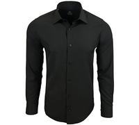 Subliminal - Camicia da uomo, scollo a tinta unita, maniche lunghe, taglio slim Business, idea regalo, Natale, San Valentino, RN55, Nero , M