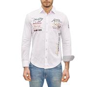 Subliminal Mode Camicia a Maniche Lunghe a Righe da Uomo con Ricamo | vestibilità Classica | Comoda e Facile da Lavare | Ideale per Le Uscite in Città e Informali BX508 | Bianco L