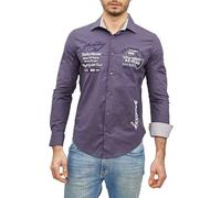 Subliminal Mode Camicia a Maniche Lunghe a Righe da Uomo con Ricamo | vestibilità Classica | Comoda e Facile da Lavare | Ideale per Le Uscite in Città e Informali BX508 | Grigio Scuro L