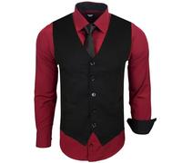 Subliminal Mode Camicia a Maniche Lunghe da Uomo + Gilet + Cravatta | vestibilità Classica | Comoda e Facile da Lavare | Ideale per L'Ufficio e Le Uscite Informali RN33 Bordeaux M