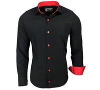 Subliminal Mode Camicia a Maniche Lunghe da Uomo | vestibilità Classica | Comoda e Facile da Lavare | Ideale per L'Ufficio e Le Uscite Informali 444-5 | Nero Rosso 3XL