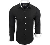Subliminal Mode Camicia a Maniche Lunghe da Uomo | vestibilità Classica | Comoda e Facile da Lavare | Ideale per L'Ufficio e Le Uscite Informali 444-5 | Nero Bianco XXL