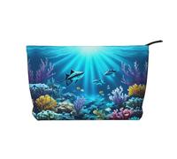 Submarine Coral Rays - Trousse per trucchi in velluto a coste, versatile, con cerniera, per uso quotidiano e organizer da viaggio, Nero , Taglia unica