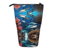 Submarine Shark Coral - Astuccio espandibile per matite, in tessuto Oxford multi-design, altezza regolabile, trousse multiuso