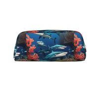 Submarine Shark Coral - Custodia in pelle leggera e portatile con cerniera, 20,5 x 5,5 x 8 cm, per ufficio, viaggi, trucchi, Oro, Taglia unica, Portamonete