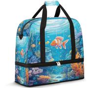 Submarine World, borsone da viaggio per donne e uomini, con pesci di mare, per il fine settimana, pieghevole, separato dal bagnato, 47 l, per sport, palestra, yoga, Colore, 47L, Organizer per borse