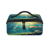 Submarine World Oceans Theme Travel Makeup Bag Portable Waterproof Pouch Open Flat Toiletries Cosmetics, Organizer da viaggio per donne e uomini