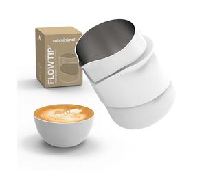 Subminimal FlowTip Bricco Latte Senza Manico in Acciaio Inox, Versamento Preciso per Latte Art, Pot da Barista per Schiuma Latte Cappuccino Caffè (Bianco)