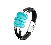 SUBOTE Bracciale con Perline Turchese Bracciale Doppio in Vera Pelle per Gioielli Uomo Donna
