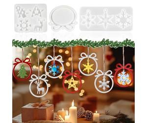SUBRINGE 3 Pezzi Stampi Silicone Natale, Stampo per Resina Epossidica con Fiocco di Neve, Stella, Renna per Decorazioni Albero di Natale, Ciondoli, Bijoux, Regali Fai da Te