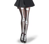 SUBRINGE Collant Halloween Donna con stampa Bianco Ossa - Bagliore al Buio, Collant Scheletro Calze con Stampa, Costume di Halloween, Calze Scheletro Donna, per Halloween, Carnevale, Feste a Tema (B)